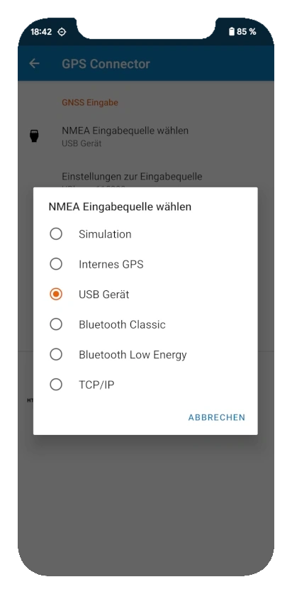 GPS-Connector Screen Settings Input-Source